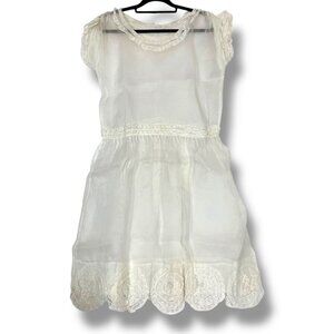Edwardian Sheer Silk Muslin Organza Dress L Ruffled & Embellished Antique White